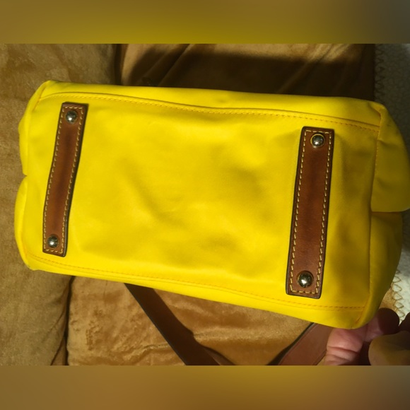 Dooney and Burke Nylon Leather Trim Hobo Shoulder Handbag Yellow - Picture 7 of 10
